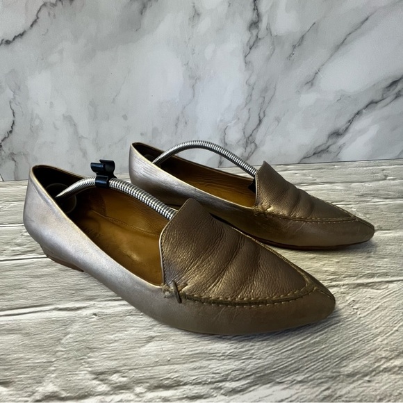Poppy Barley Gold Metallic Leather Loafer Slides - Picture 2 of 16